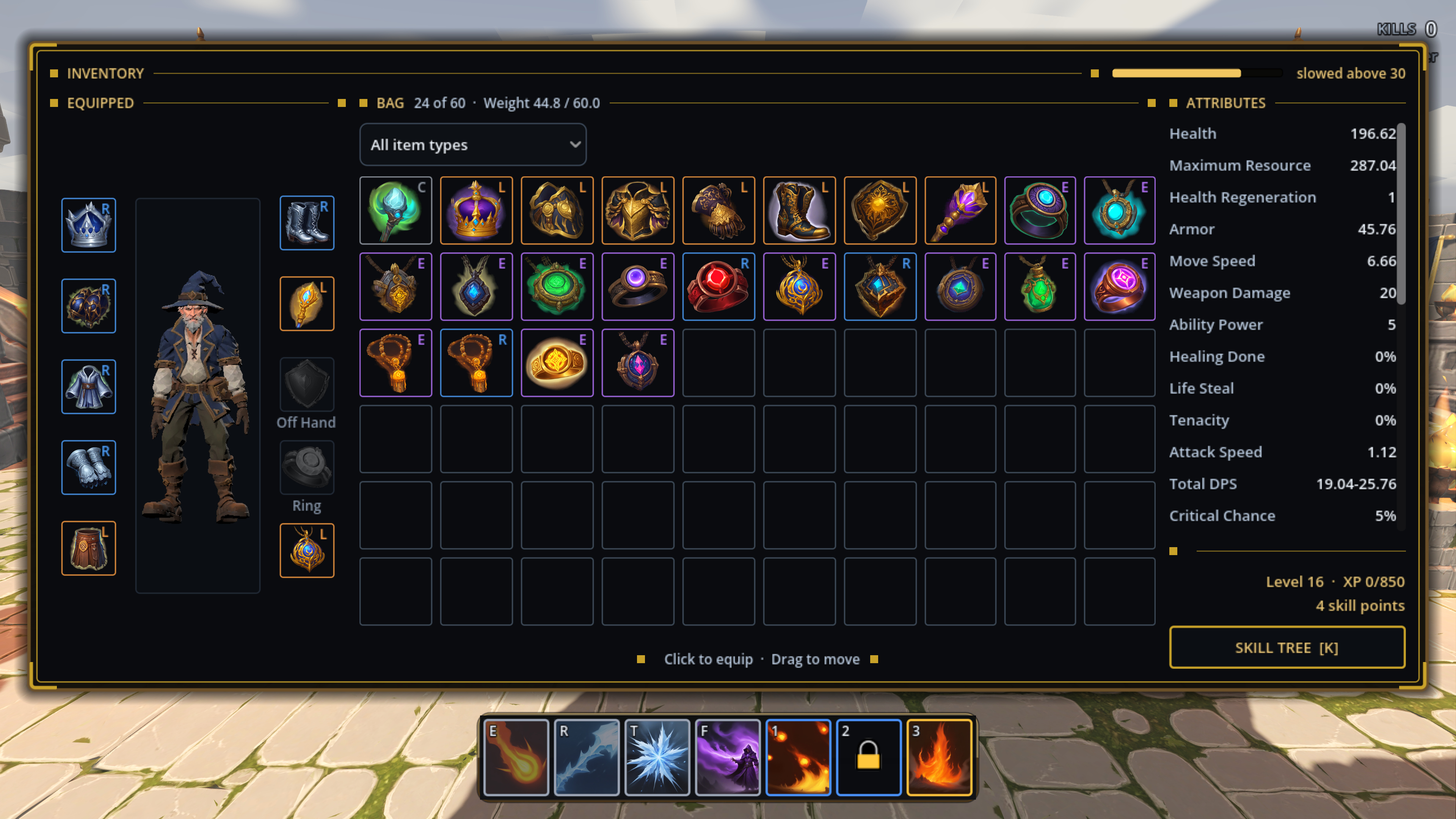 Updated inventory with Mage equipment, item icons and attributes